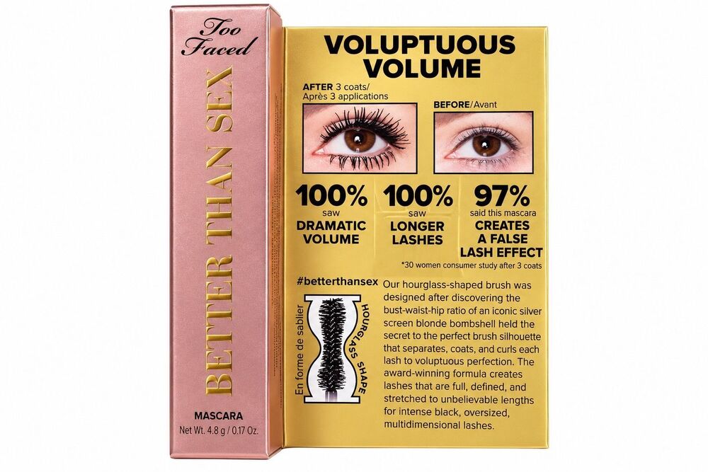 Lot Of 2 Too Faced BETTER THAN SEX VOLUPTUOUS VOLUME Mascara TRAVEL SIZED BLACK